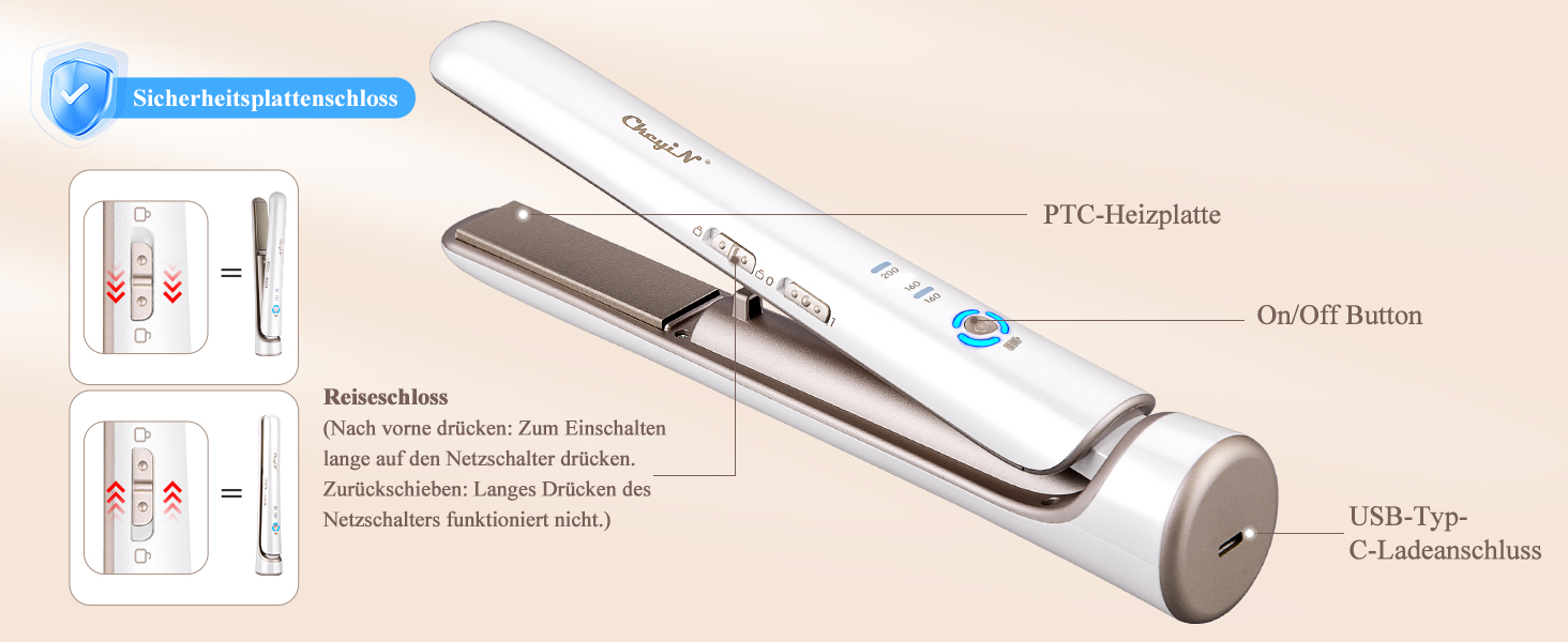 CkeyiN Бездротовий випрямляч для волосся, 2-в-1 випрямляч та завивка, міні-подорожний, керамічний, USB, білий