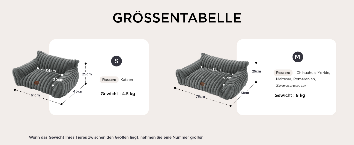 Ортопедичне ліжко для котів BEDSURE великого розміру 61x46x25 см - зручне диван-ліжко для собак та котів, м'яке, з антиковзким покриттям, Kamel