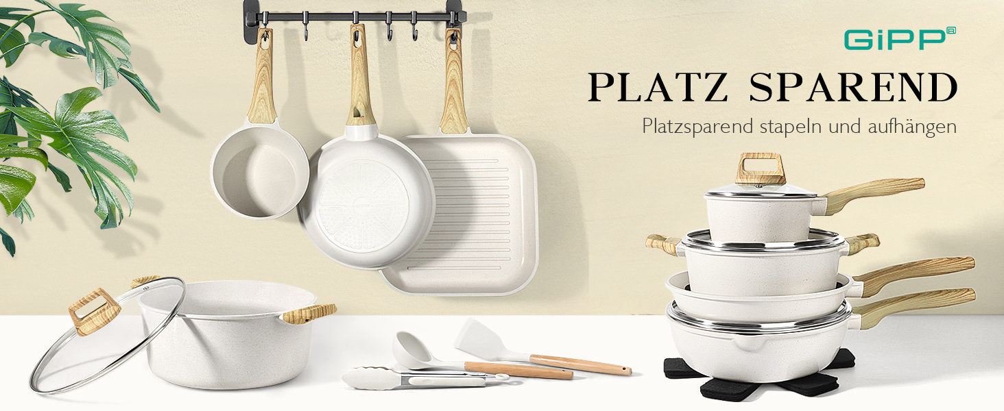 Набір каструль та сковорідок GiPP Ceramic Antihaft 22 частини – керамічне антипригарне покриття, безпечне, для посудомийної машини, без PFAS, PTFE, PFOA, PFOS