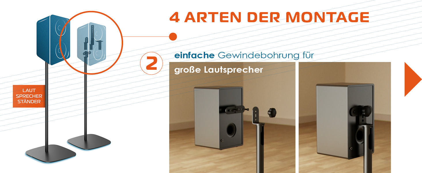 Підставка для колонок Xantron® 2X, регульована висота до 103 см, з антиковзким покриттям та прихованою прокладкою кабелю, з кріпленням, PREMIUM-USF-2