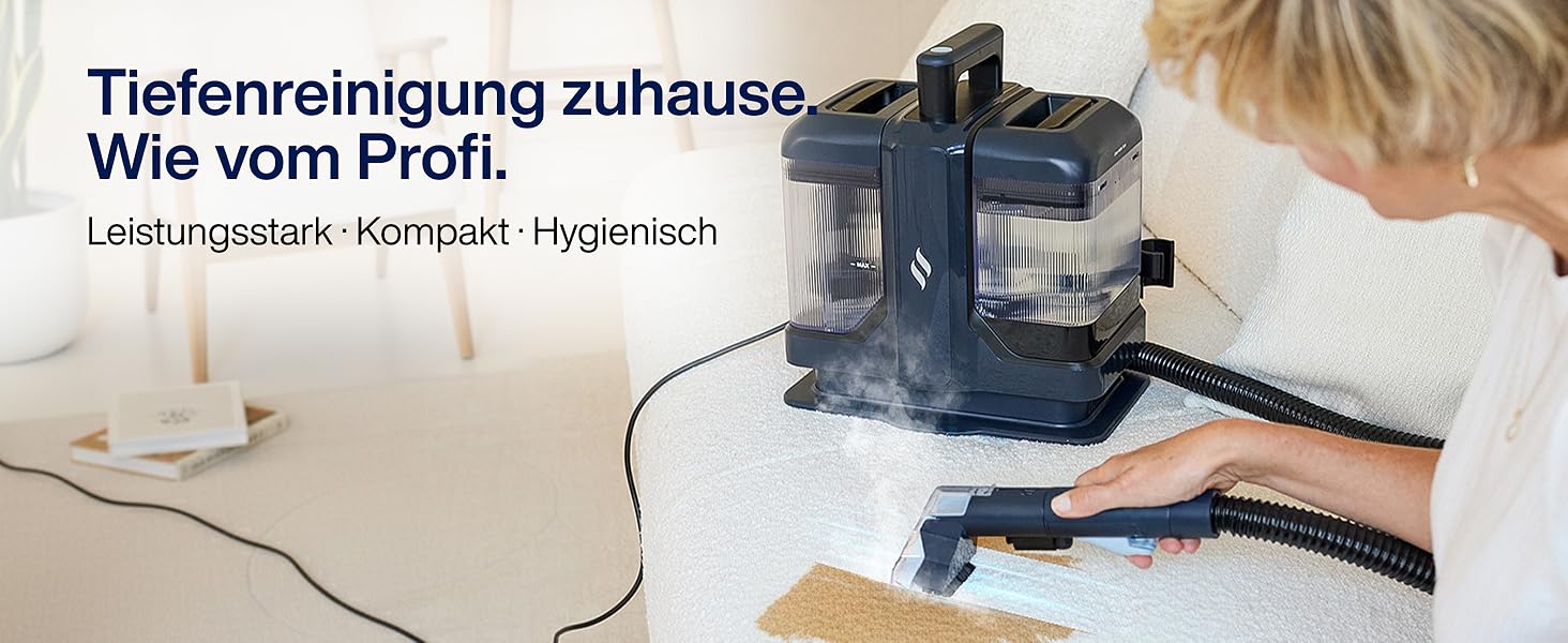 Samako Teppichreiniger Polsterreiniger: компактний ручний пристрій для чищення килимів та м'яких меблів, 400W, 2 великі резервуари для води, підходить для всіх типів тканини