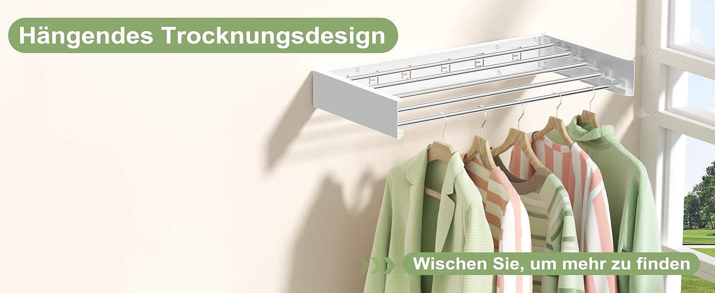 Настінна сушарка для одягу розкладна 32', Біла - Kleidung zusammenklappbar, Handtuch-Trockengestell