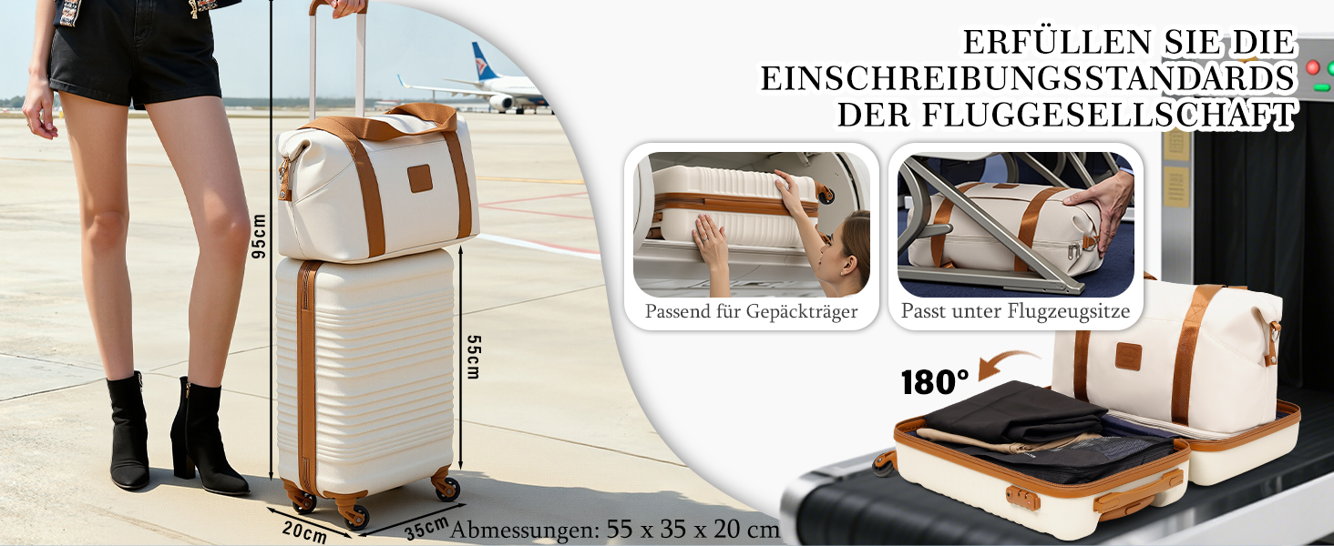 Набір валіз COOLIFE: велика (55x35x20 см) + маленька (40x25x20 см) для ручної поклажі Ryanair & Easyjet, ABS, 2 шт, з TSA замком, чорний/коричневий