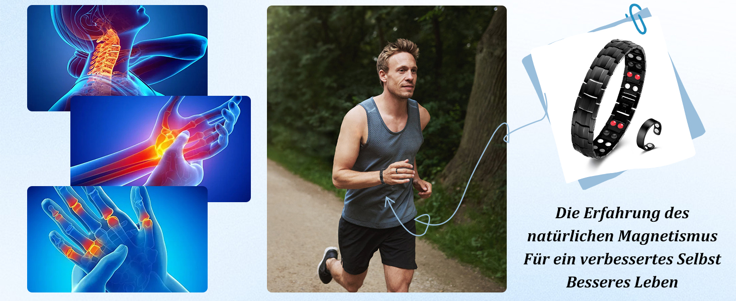 Браслет магнітний чоловічий Vicmag з титанової сталі, подвійна лінія магнітів, регульований, з інструментом та подарунковою коробкою (Чорний, 4 елементи)