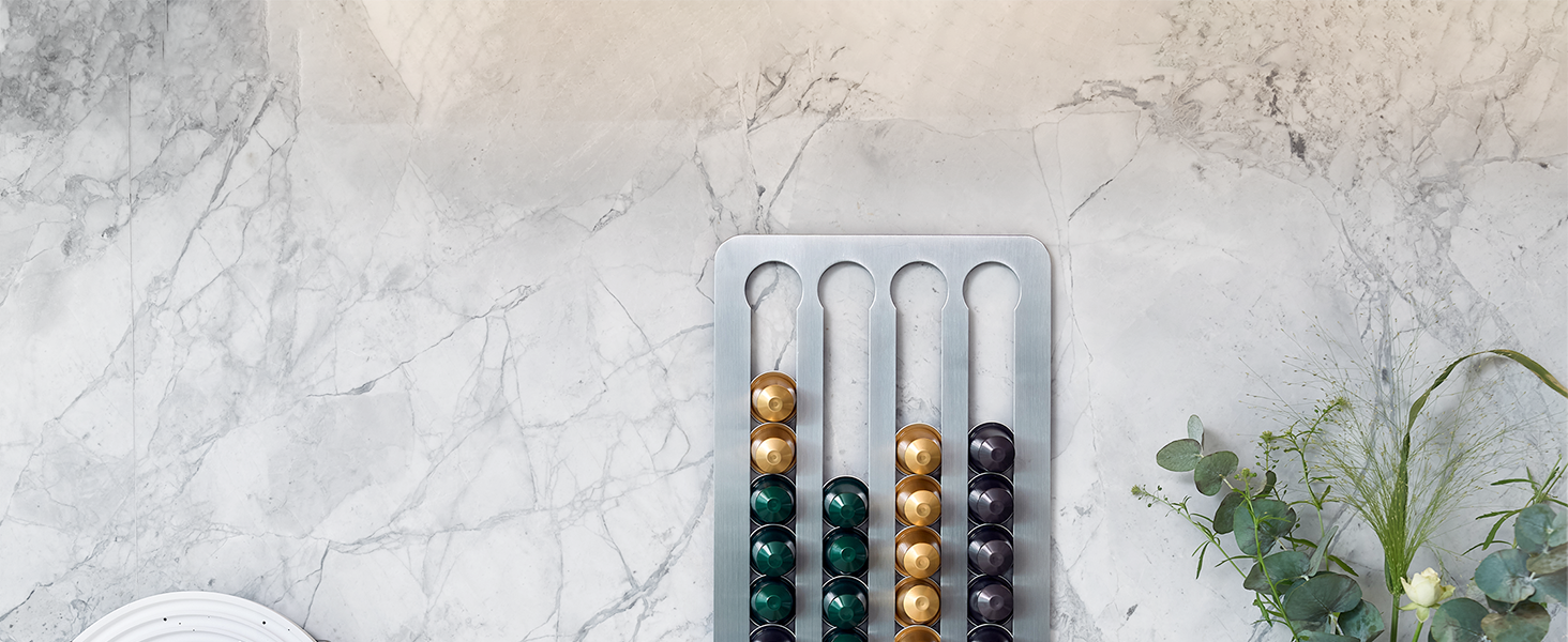 Тримач-органайзер для капсул Nespresso Original з нержавіючої сталі на 40 шт, поворотний самоклейний диспенсер для кухні (40.6 x 21.8 см)