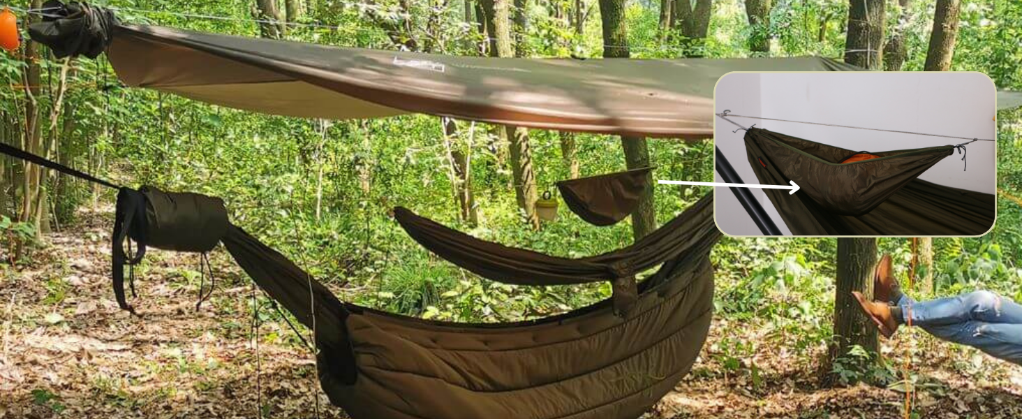 Гамак Onewind Premium 335×162 см з москітною сіткою та ременями для дерев, однорозмірний, для кемпінгу, туризму, подорожей, подвійна двошарова тканина, оливковий зелений
