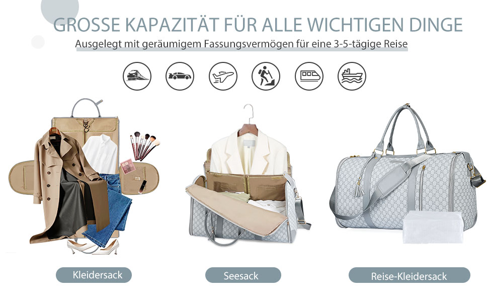 Сумка-трансформер для подорожей 50 л, 2-в-1 з водонепроникним відділенням для взуття та системою проти зминання – ідеальна для ділових поїздок та відпочинку (Сірий)