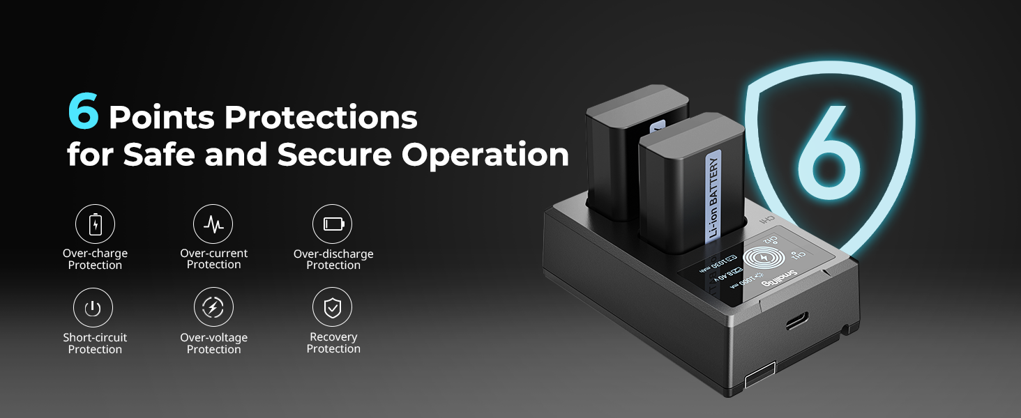SMALLRIG Запасні акумулятори для Sony NP-FW50 (2 шт.) з LCD-дисплеєм та зарядним пристроєм. Сумісні з Sony ZV-E10, A6300, A6400, A6500, A7 II, A7R II, A7S, A7S II, A7R, RX10 III