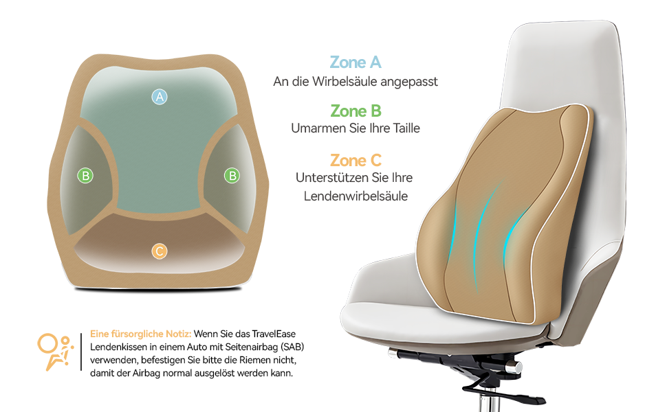 Подушка для спини Ergonomisches RückenKissen Travel Ease з Memory Foam для офісного крісла, з антистатичним, приємним до шкіри чохлом для комфортної посадки (Хакі)