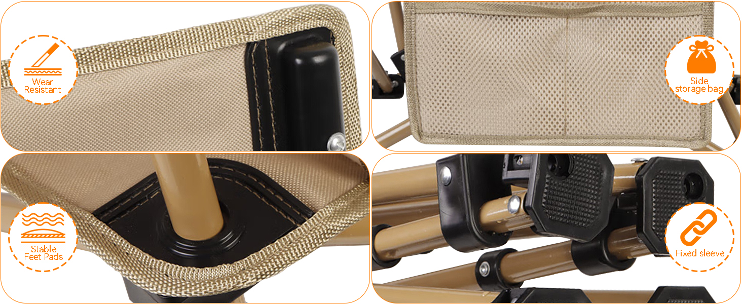 Складний туристичний стілець для кемпінгу та відпочинку на природі (150 кг), легкий, з регулюванням кута нахилу, з сумкою, хакі