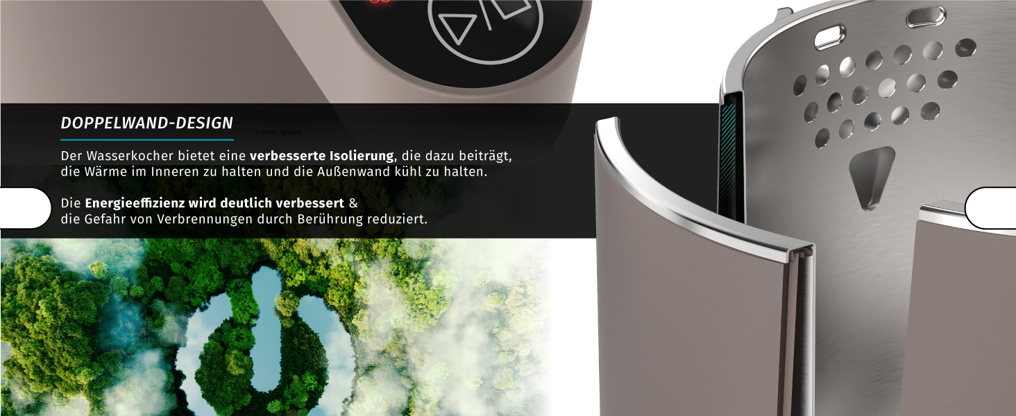 Електричний чайник Arendo з регулюванням температури, 1.5 л, нержавіюча сталь, подвійні стінки, BPA free, функція підтримки тепла, Cool Touch, Taupe C