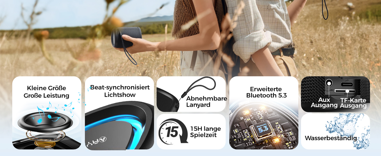 Портативна Bluetooth колонка AY з підсвічуванням, потужний звук, IPX5 водостійкість, AUX/TF картка, стерео-паринг, 24 години роботи від акумулятора, ідеально для дому та відпочинку на природі, світло-зелений (чорно-синій, великий)