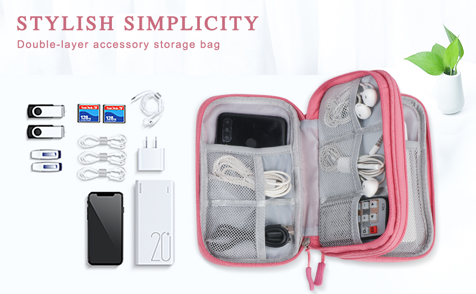 Органайзер для кабелів Simpolor: рожева сумка-чохол для зберігання кабелів, USB-накопичувачів, Power Bank та аксесуарів