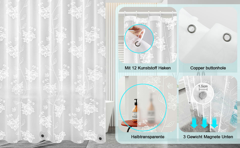 Штора для душу миюча Peva 300x200 см, біла в крапку, антигрибкова, прозора для ванної кімнати та душу