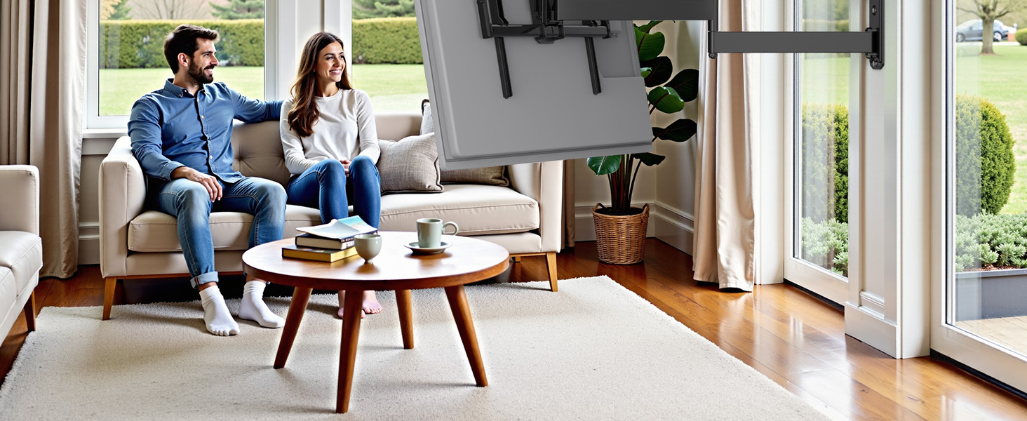 Кріплення для телевізора USX MOUNT на стіну з подовженою балкою, для LCD/LED/OLED телевізорів 37-80 дюймів, витягування 814 мм, регульоване нахилом та поворотне на 180°, VESA до 600x400 мм, вантажопідйомність до 45 кг, ідеально для кутового монтажу