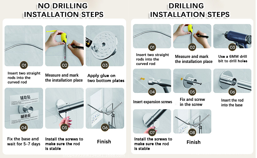 Регульована штанга для душу L-подібної форми без свердління, 304 нержавіюча сталь, для душу, розширювана, кутова, біла (90-130x90-130 см)