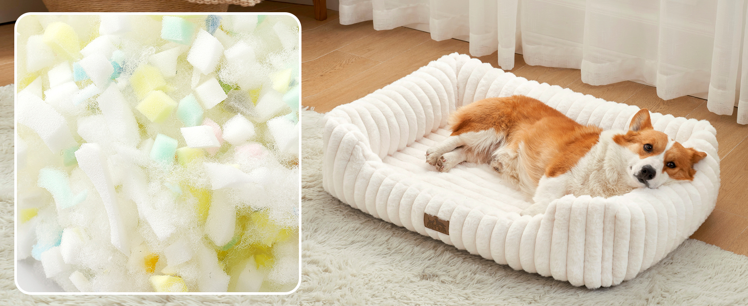 Ортопедичне собаче ліжко COZY KISS: м'яке, миється, для собак маленьких та середніх порід, бежеве, 76x58x18 см