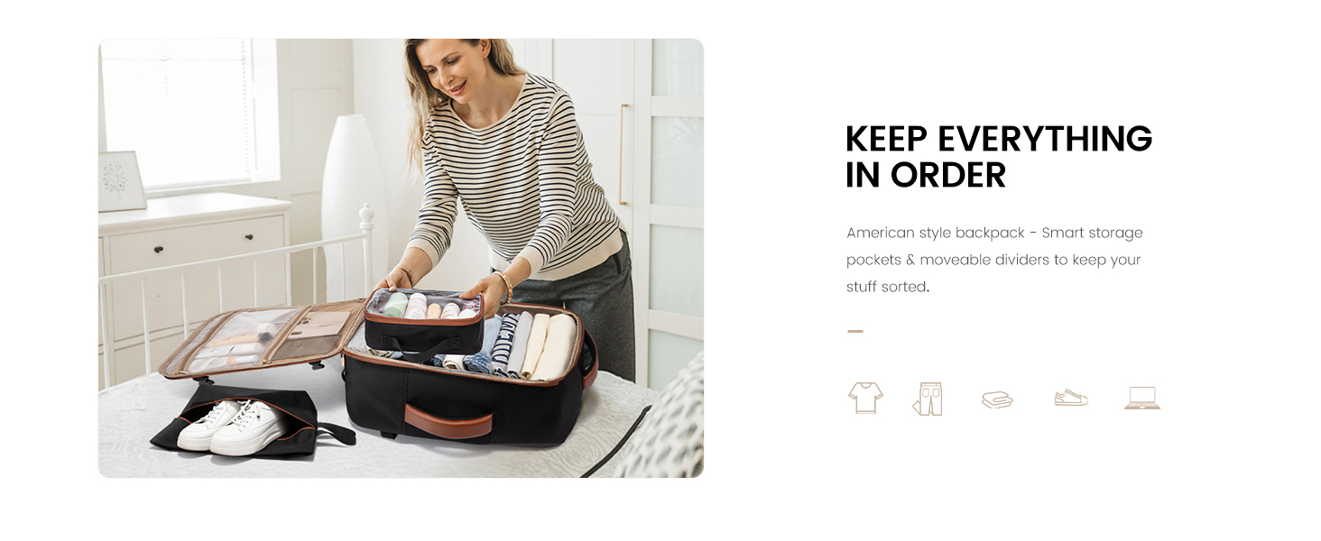 LOVEVOOK Рюкзак для ручної поклажі, 40L, для жінок, валіза-рюкзак з відділенням для ноутбука, водонепроникний, для подорожей, ділових поїздок, вихідних, Khaki-beige