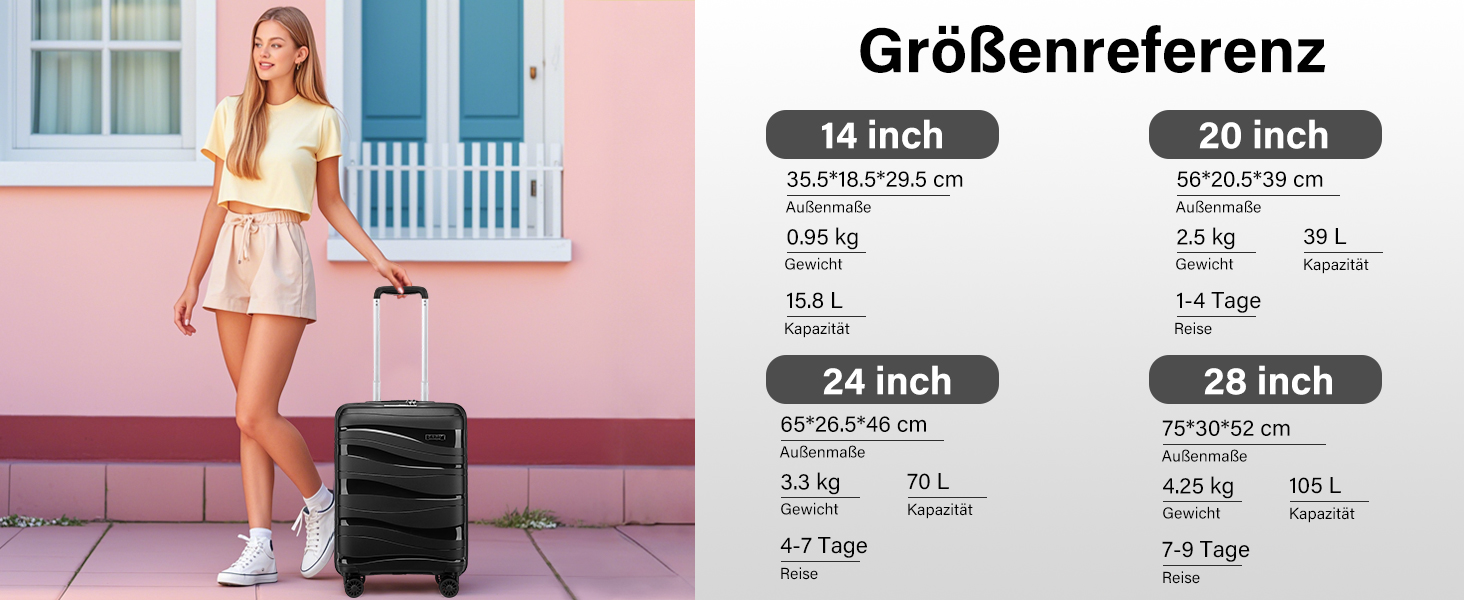 Набір валіз KONO 2 шт: велика валіза-тролі (56 см) + косметичка з поліпропілену, з 4 колесами та TSA-замком (кремовий білий)