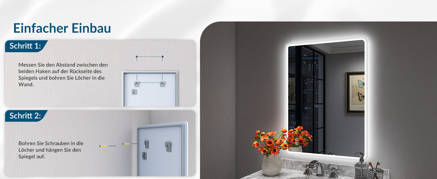 Дзеркало для ванної кімнати STARLEAD з підсвічуванням 80x60 см, регулювання яскравості, 3 колірні температури (3000K-6500K), протитуманне покриття, функція пам'яті, LED дзеркало для ванної кімнати IP44, HD скло, горизонтальне/вертикальне встановлення, M3017, срібний колір. Без Bluetooth, без лупи 5x.