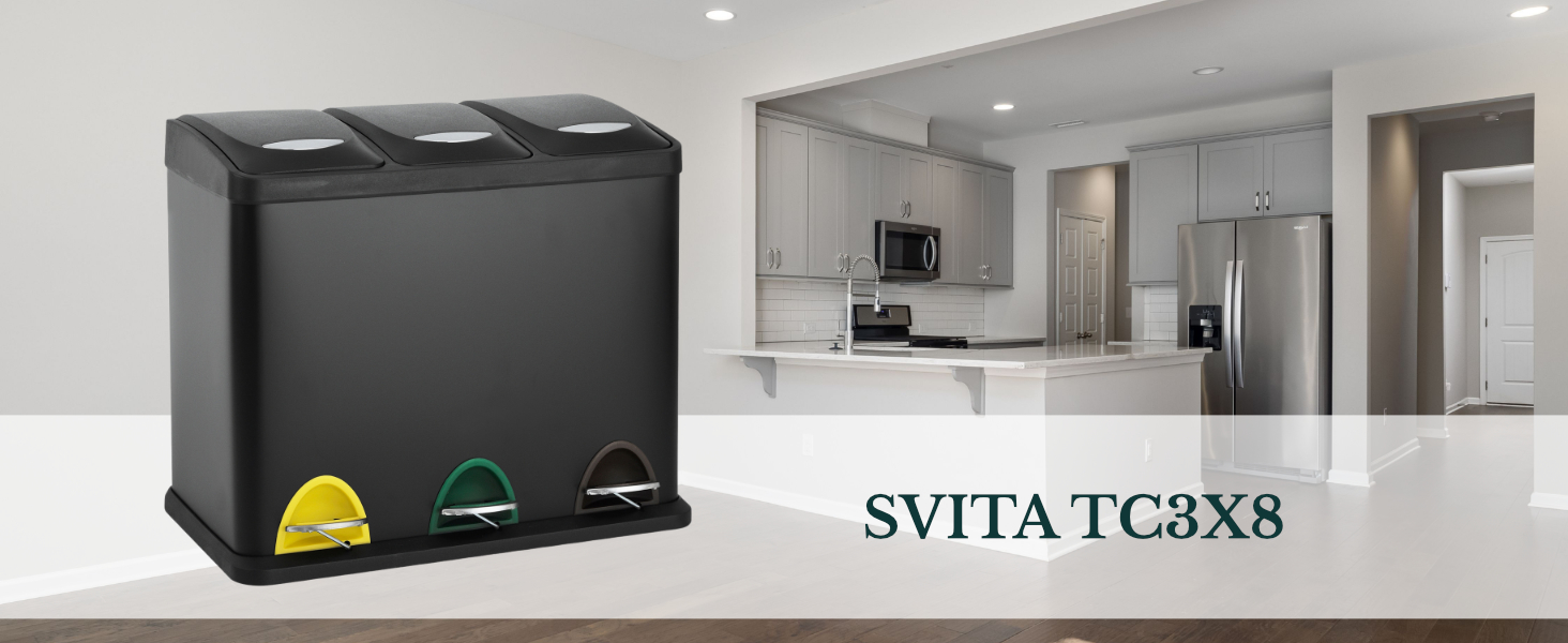 Відро для сміття SVITA TC3X20 з нержавіючої сталі, 3x20л, роздільне, 3 відділення, чорне, 24л, для кухні