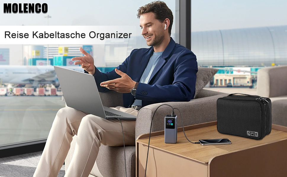 Органайзер для кабелів MOLENCO: водонепроникна сумка-органайзер для подорожей, 3 відділення, чорний