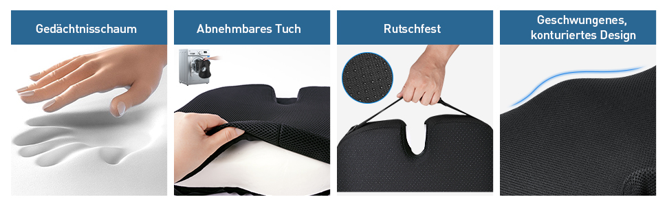 Подушка для сидіння Ainiv, ергономічна подушка з Memory Foam для офісного крісла, інвалідного візка, автомобіля. Чорна подушка для сидіння.