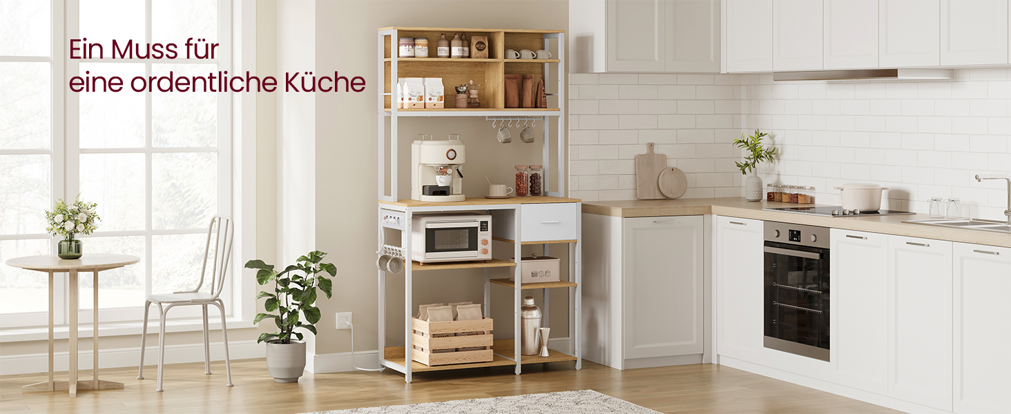 Стелаж кухонний VASAGLE з розетками, 40 x 100 x 180,4 см, 12 гачків, антрацит-чорний, з регульованими полицями та висувною шухлядою