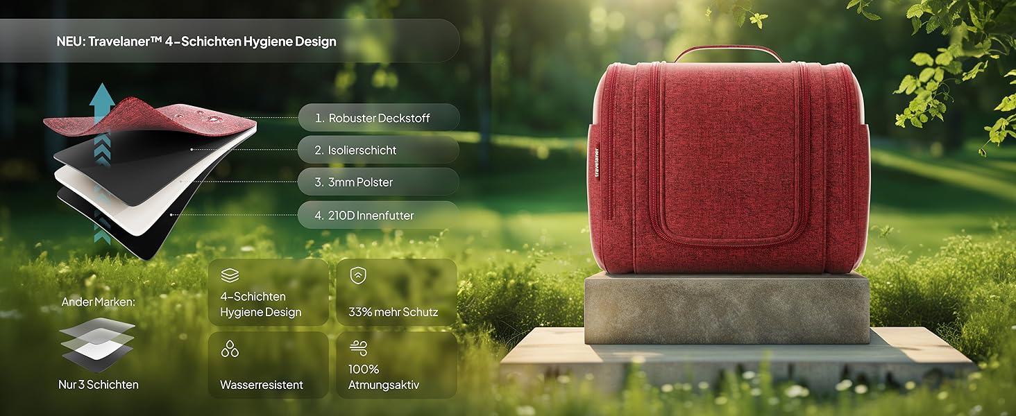 Чохол для туалетних речей Traveaner 7 відділень, 3-в-1, водонепроникний, для подорожей (червоний, XXL)