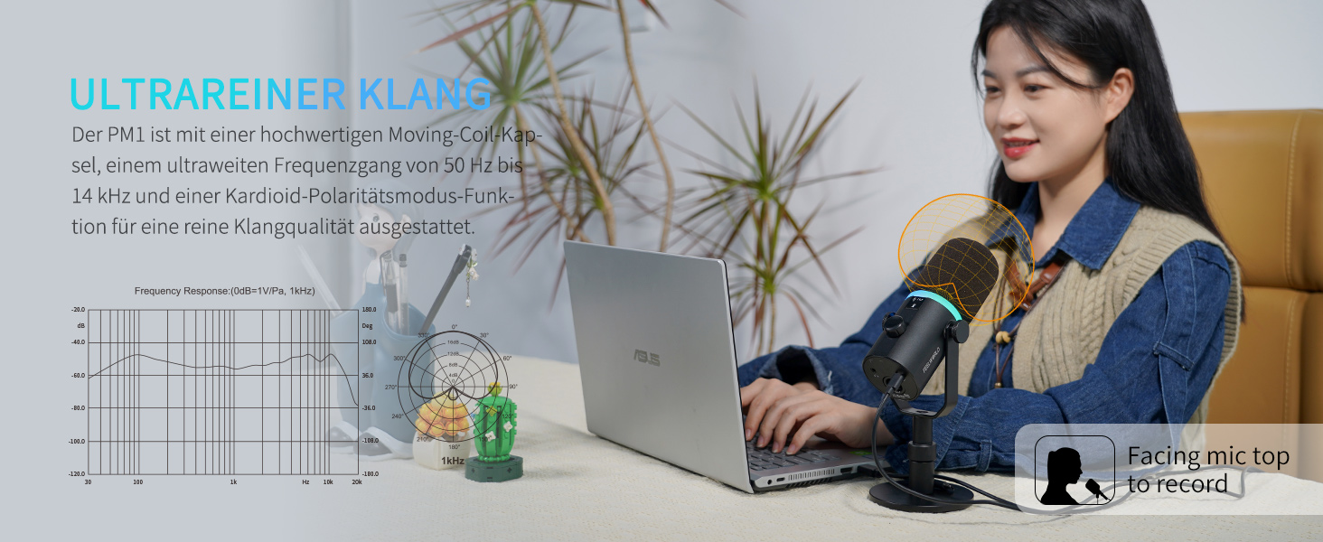 FEELWORLD PM1 Динамічний мікрофон XLR/USB з RGB-підсвічуванням для запису подкастів, геймінгу та YouTube. Комплект з підсвічуванням, навушником, підставкою та XLR-кабелем
