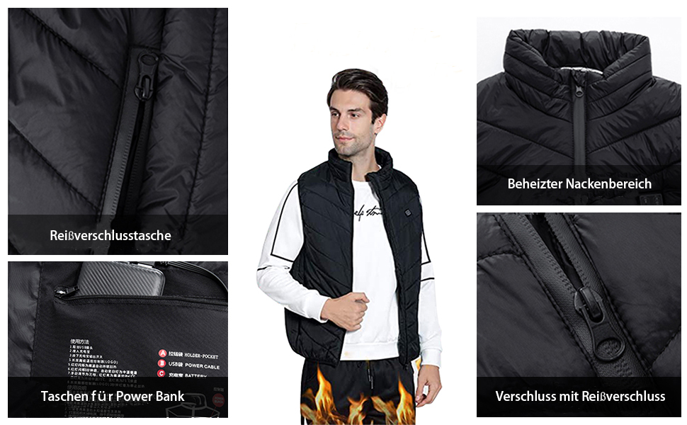 Обогрівальний жилет для чоловіків Monave: тепла куртка з 3 режимами для мотоцикла, кемпінгу, катання на лижах та повсякденного носіння. Чорний (Powerbank не входить до комплекту), XL