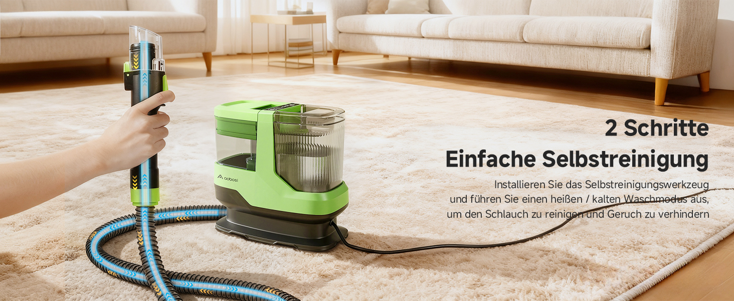 Пылесос для мытья с паром AAOBOSI, 17KPa, для ковров и обивки, с голосовым оповещением, самоочистка, 4 насадки, 1800W, зеленый - для диванів, авто, килимів та сходи