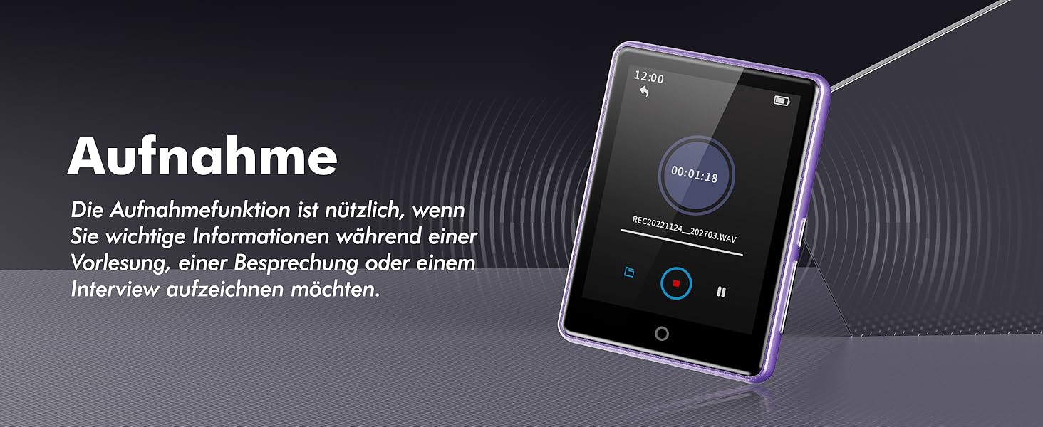 MP3 плеєр дитячий 64GB Bluetooth 5.3 з радіо, радіоприймач, MP4 плеєр, дитячий музичний плеєр з touch screen, розширюється до 128GB, фіолетовий