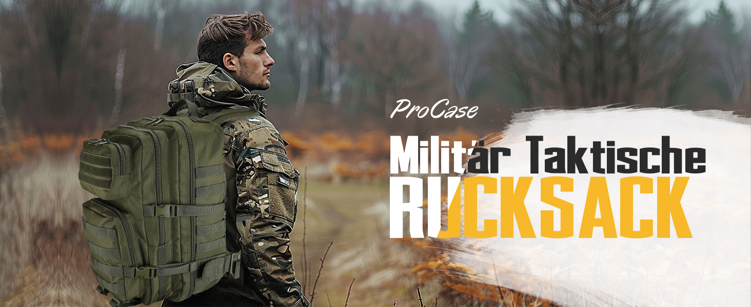 ProCase тактичний рюкзак 40 л, військовий армійський штурмовий рюкзак для туризму, полювання, трекінгу, кемпінгу, великий об’єм, зелений