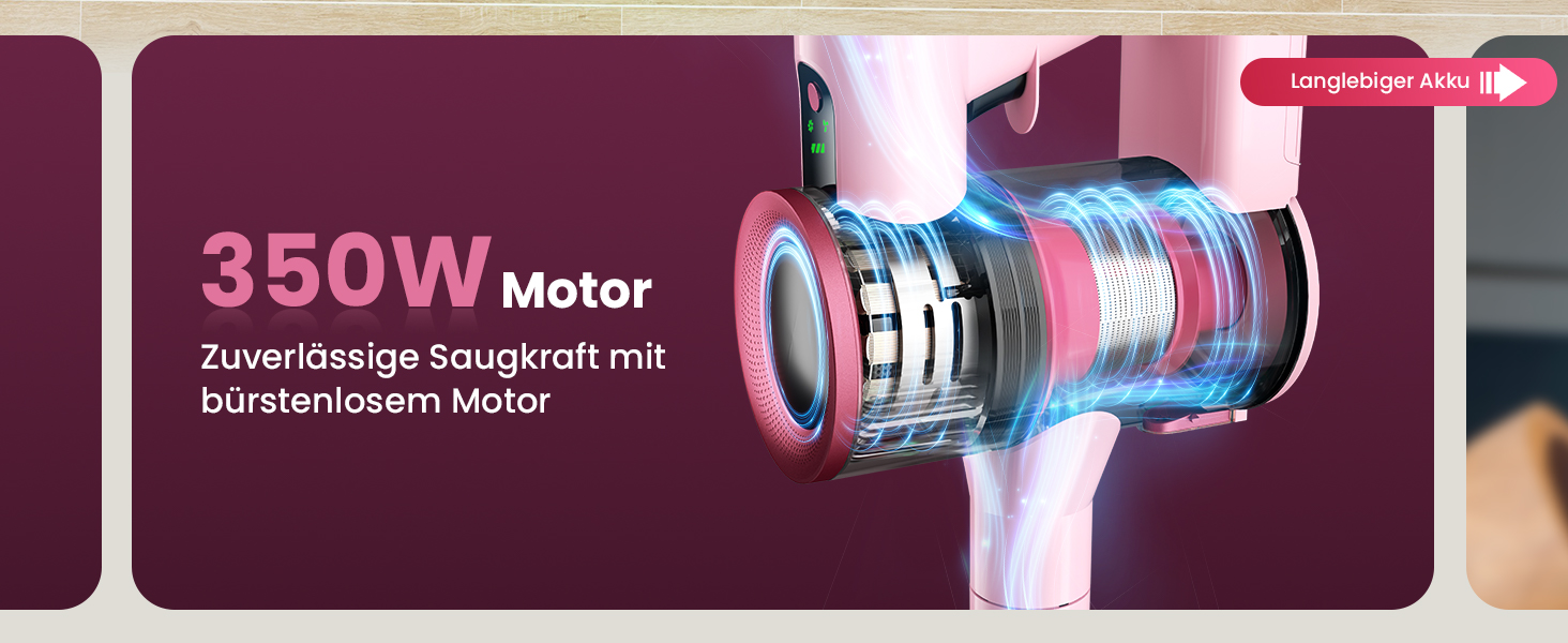 Бездротовий пилосос Dzaki 50000Pa з акумулятором, дисплеєм, функцією паркування та насадкою Anti-Tangle для килимів, твердих поверхонь, шерсті тварин та авто (помаранчево-рожевий)