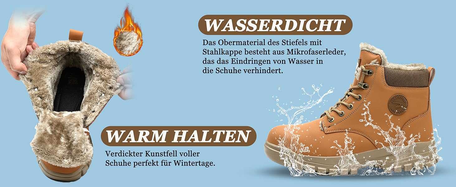 Зимові робочі черевики для чоловіків та жінок. Водонепроникні, з металевим підноском, легкі, теплі, антиковзаючі. Розмір 41 EU, Колір: Коричневий