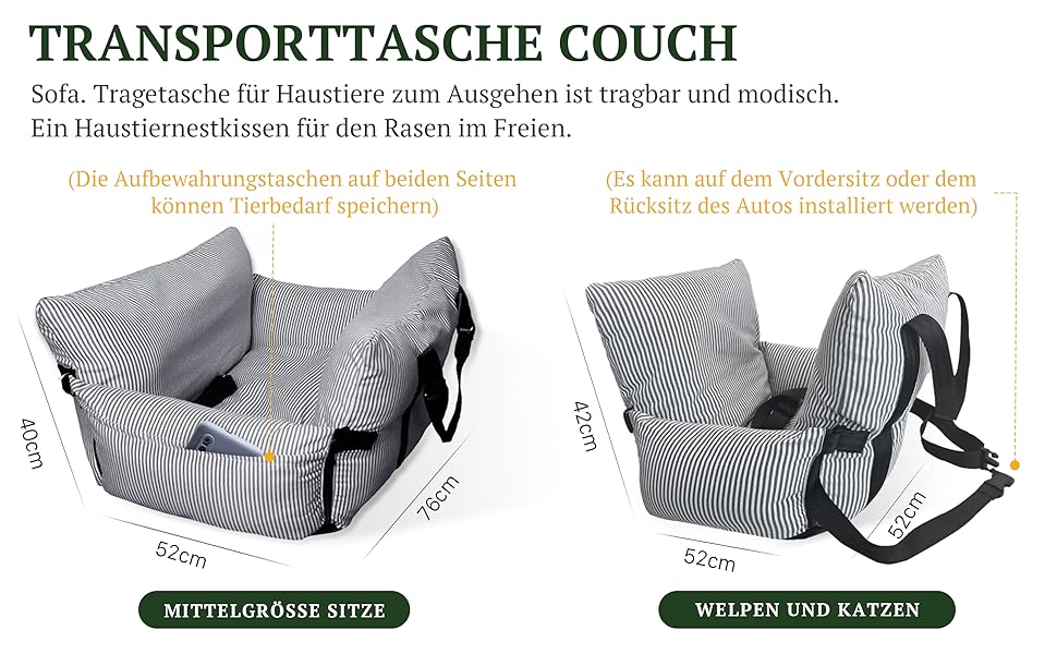 Підвищувач для автокрісла Johnear для собак до 30 кг, 2 в 1: ліжко та переноска, з кишенями та страхувальним ременем, 76x52x20 см