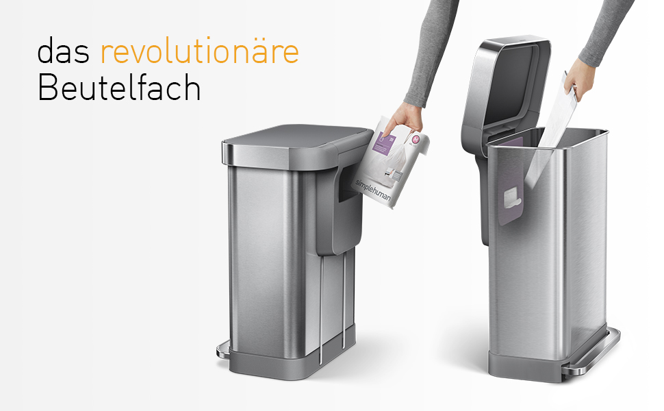 Сміттєвий бак Simplehuman CW2080 45 л з педальним механізмом, з відділенням для пакетів, для кухні, з нержавіючої сталі та сірого пластику