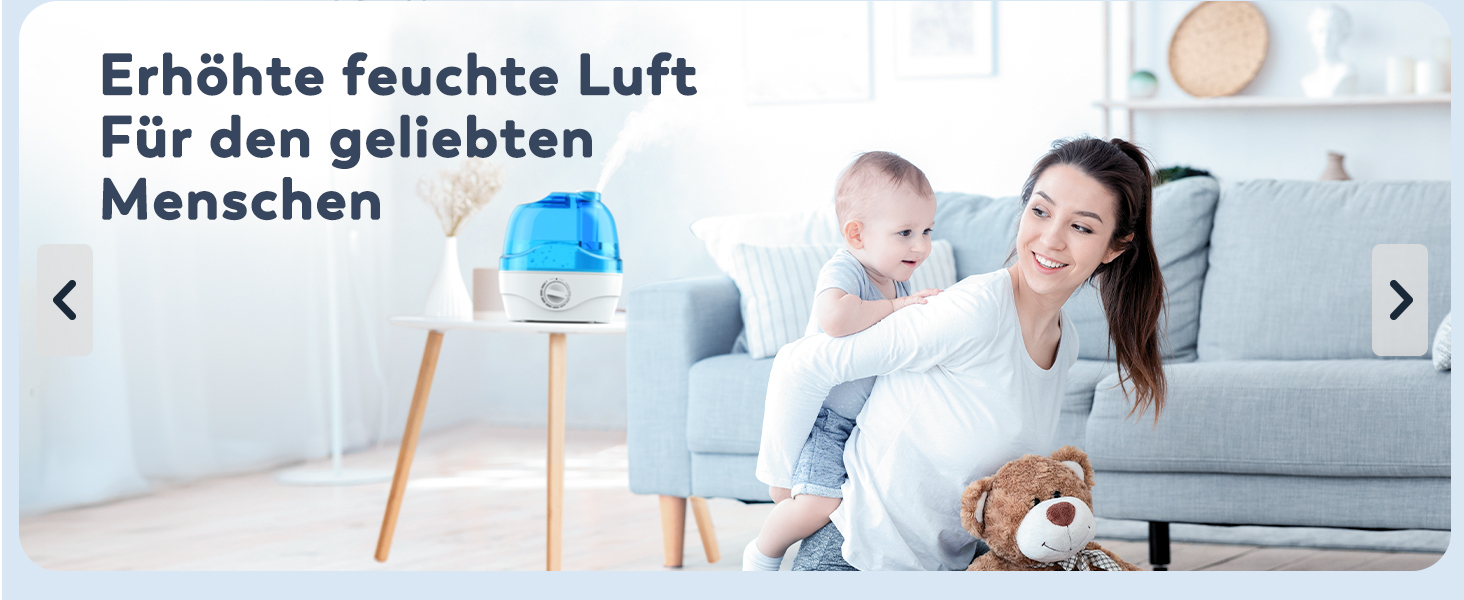 Зволожувач повітря 2.2L для спальні з обертовою насадкою 360°, тихий 28dB, автовимкнення, до 24 годин роботи, легкий у чищенні, для кімнати, дитячої кімнати, рослин