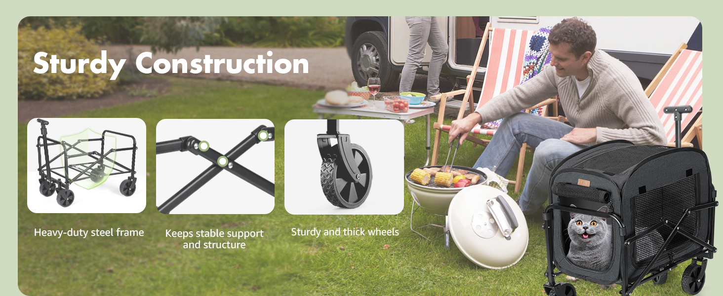 Транспортер для собак на колесах, велика візок для собак та котів до 18 кг (Чорний, Сірий)