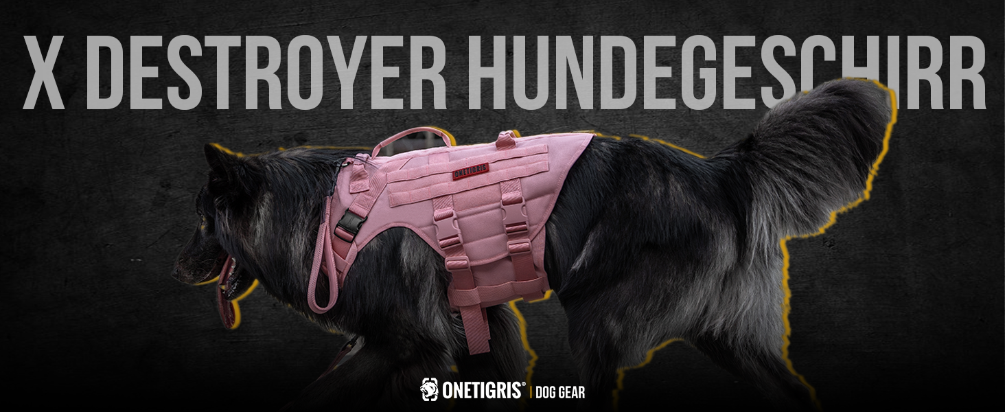 Нашийник для собак OneTigris X Destroyer тактичний, регульований, анти-тяга, вибухозахисний, з 3 ручками, 2 металевими пряжками, безпечний (Рожевий L), L:27-41кг (Окружність шиї:45-63см, Окружність грудей:68-91см)