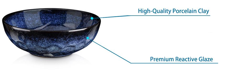Набір тарілок для мюслі Vicrays (6 шт.) з порцеляни, об'єм 940 мл, набір тарілок та мисок, салатник з кераміки, супові тарілки, підходить для мікрохвильової печі та посудомийної машини (Зоряно-блакитний)