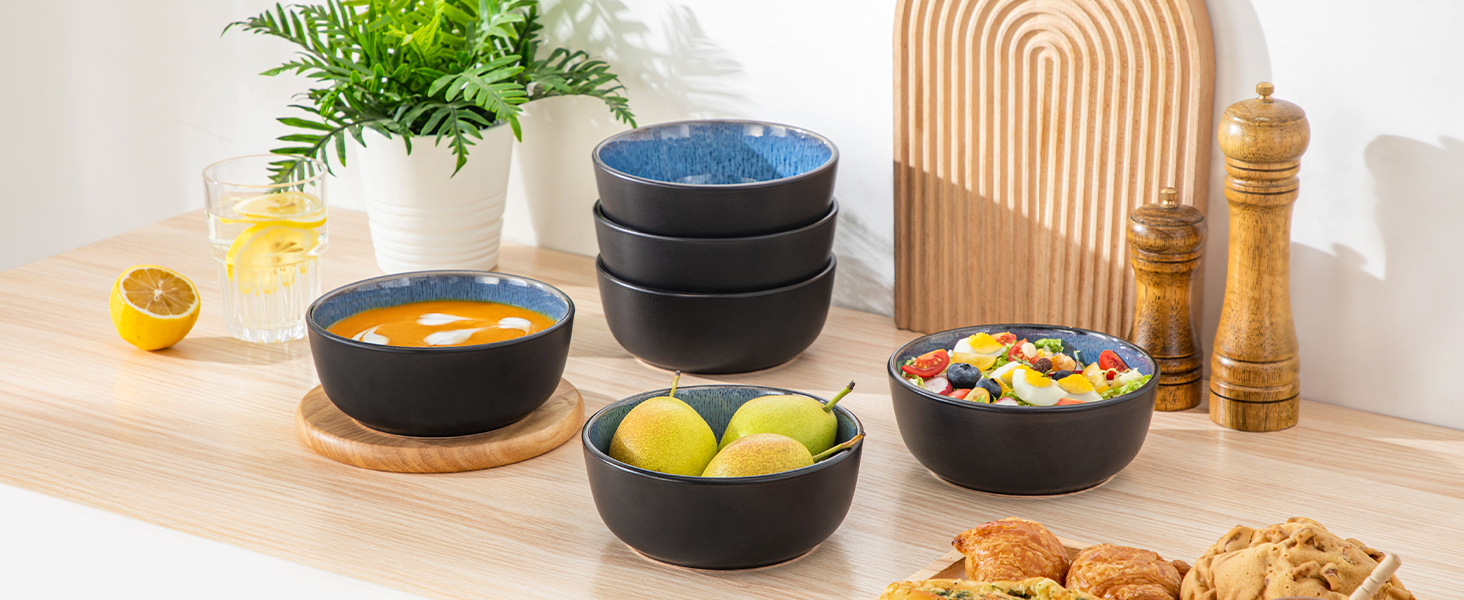 Набір тарілок/мисок Vancasso PLAYA, 6 шт., блакитні, з кераміки (6 мисок, супові тарілки, салатники, паста)