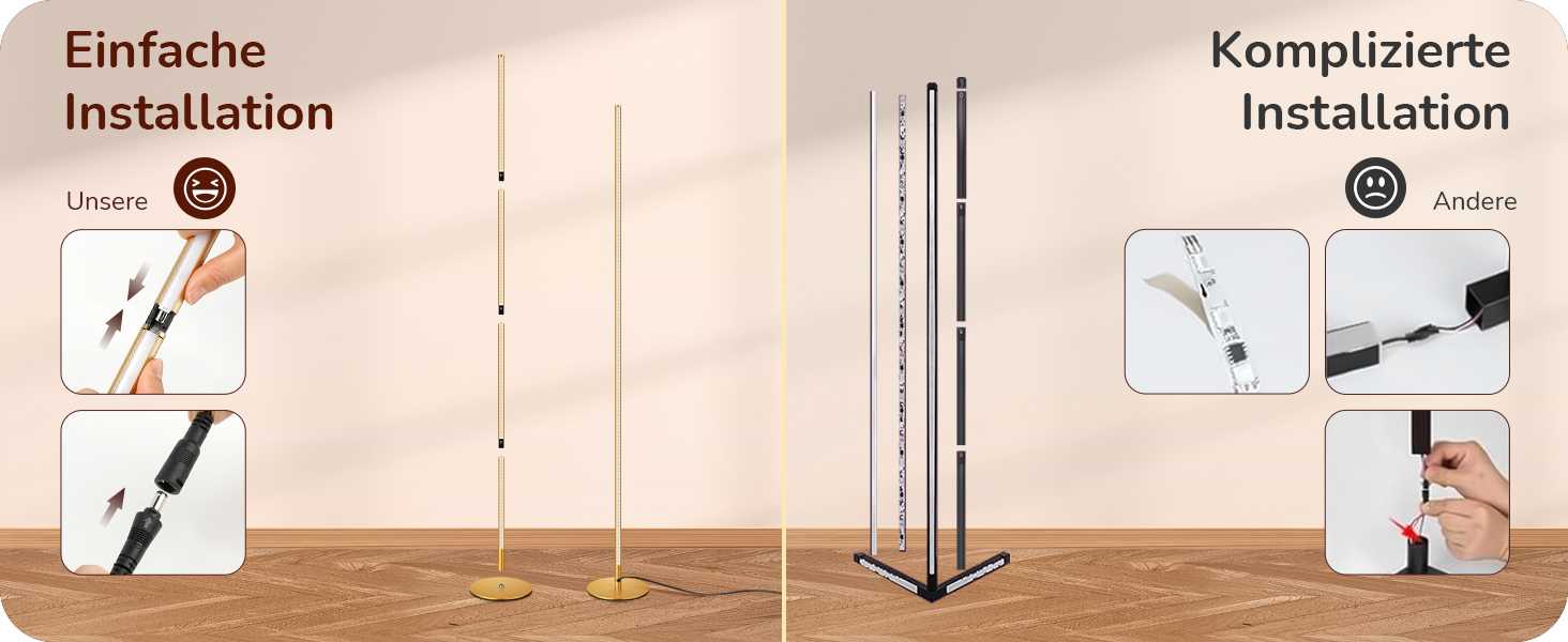 LED торшер Edishine 2 шт. з димуванням, тепле світло 3000K, регулювання висоти 146 см, з функцією пам'яті, для вітальні, спальні, офісу, золотий