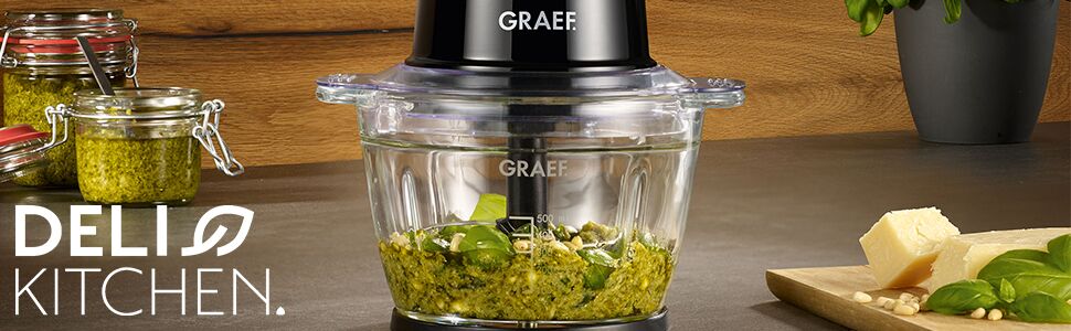 Multi-Zerkleinerer GRAEF CH502: Чорний подрібнювач з нержавіючої сталі, керування однією рукою, для фруктів та овочів