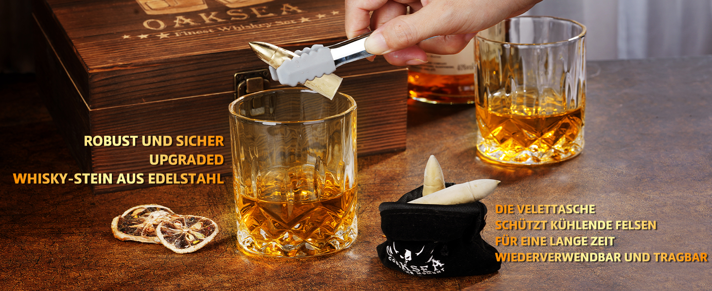 Набір віскі з 2 склянками та 6 камінцями для віскі, подарунок для чоловіків, камінці багаторазового використання, брендовий подарунок
