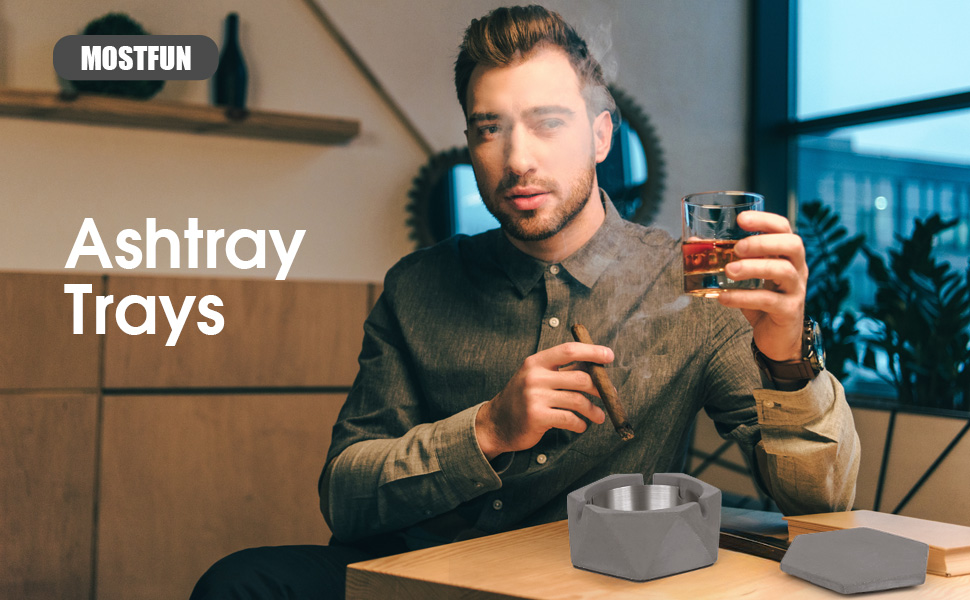 Бетонна попільничка MOSTFUN з кришкою, геометричний дизайн, для вулиці та дому, з нержавіючою сталею, скандинавський стиль