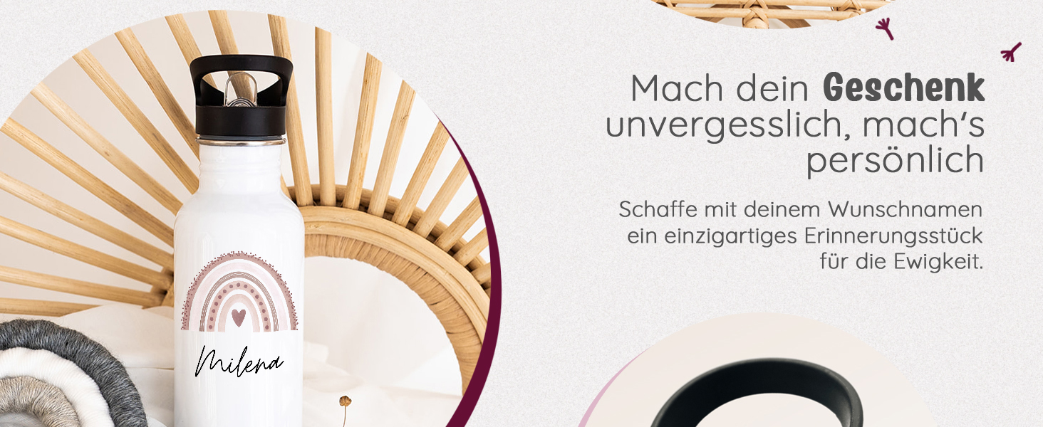 Дитяча термопляшка з нержавіючої сталі Wunderwunsch® з іменем - 500 мл - з трубочкою | Персоналізований подарунок для дитини