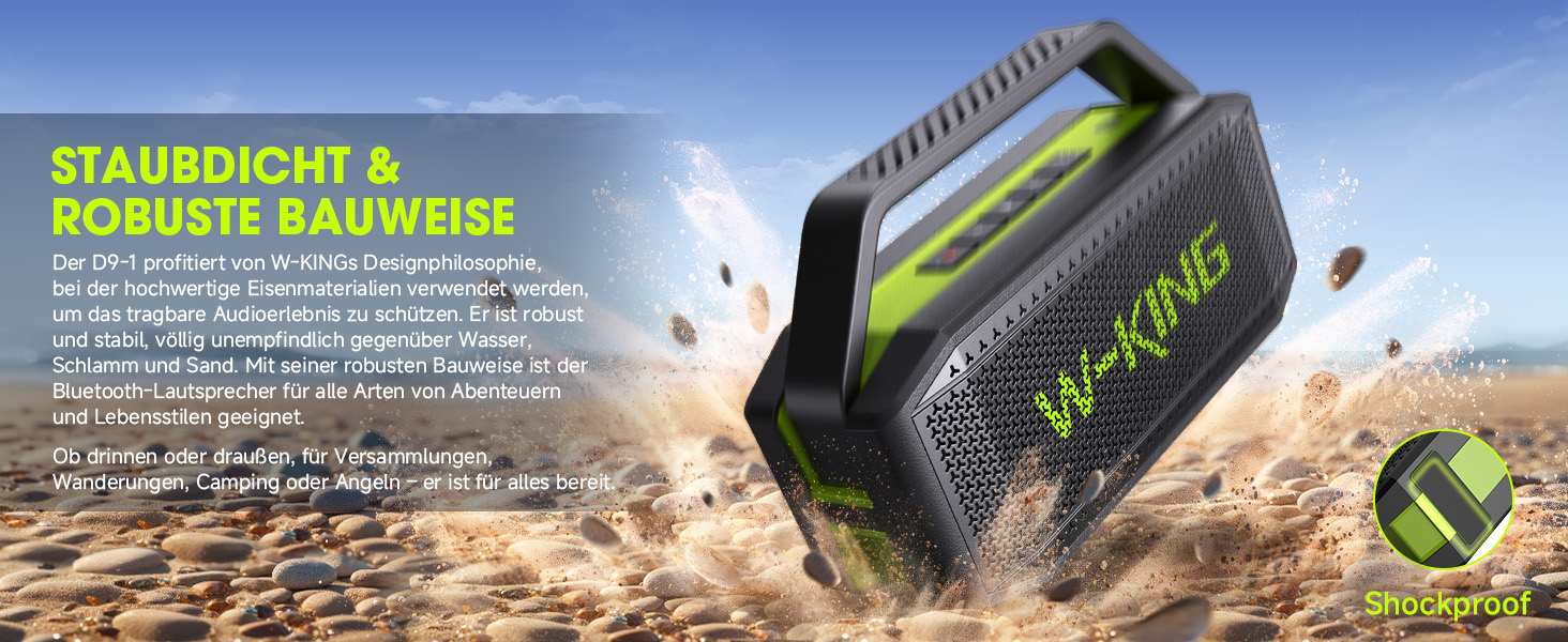 W-KING Bluetooth колонка 100W (60W) IPX6, портативна, глибокий бас, до 40 годин, TF/AUX/EQ, зелена