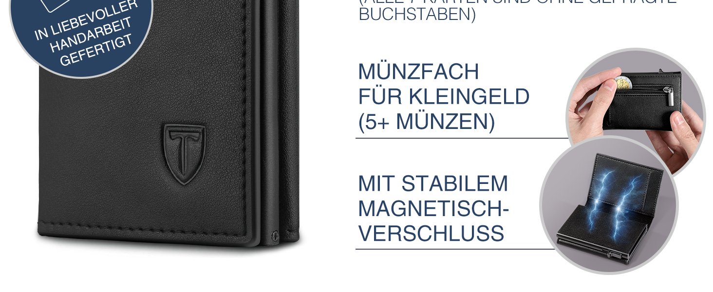 Чоловічий гаманець з відділенням для монет та RFID захистом, шкіряний, slim модель, 10 відділень для карток, чорний